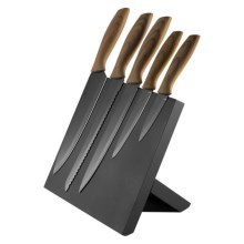 Juego de cuchillos de acero inoxidable 5 piezas con soporte magnético madera/negro