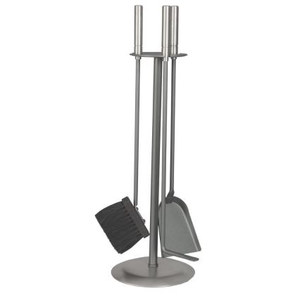 Juego de herramientas para chimenea y cesta para leña con asa 5 pz cromo mate