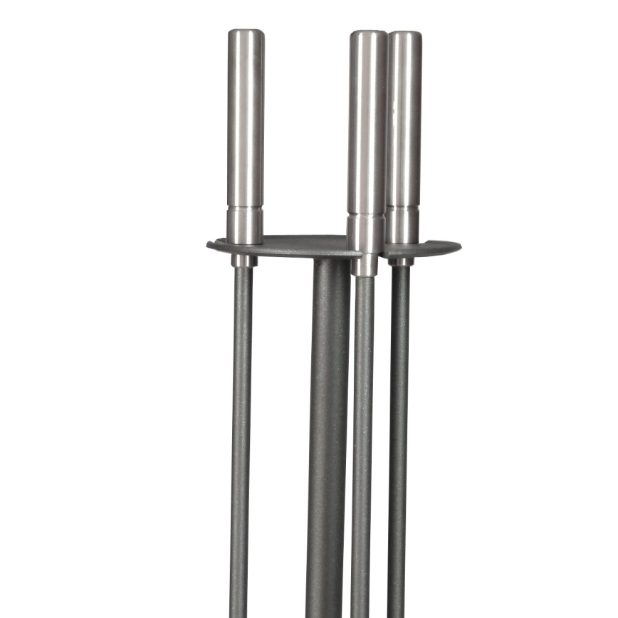 Juego de herramientas para chimenea y cesta para leña con asa 5 pz cromo mate