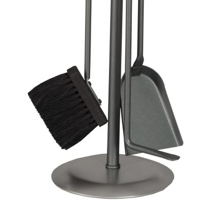 Juego de herramientas para chimenea y cesta para leña con asa 5 pz cromo mate
