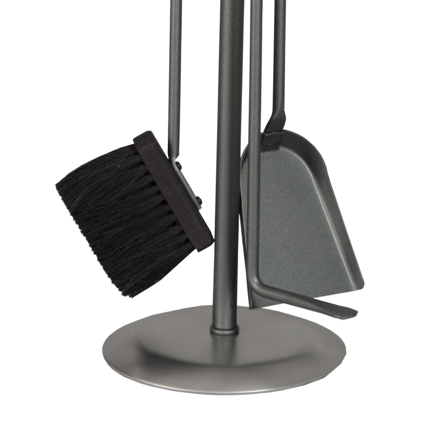 Juego de herramientas para chimenea y cesta para leña con asa 5 pz cromo mate