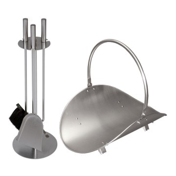 Juego de herramientas para chimenea y cesta para leña con asa 5 pz cromo mate