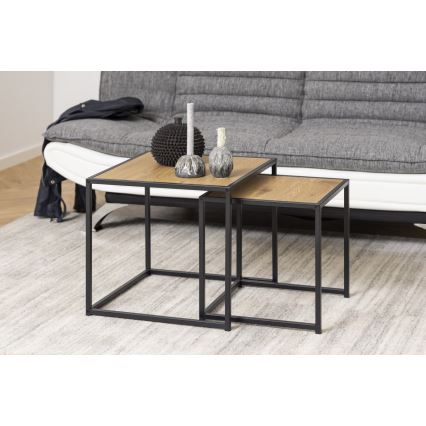 Juego de mesas de centro SARON 2 pz roble/negro