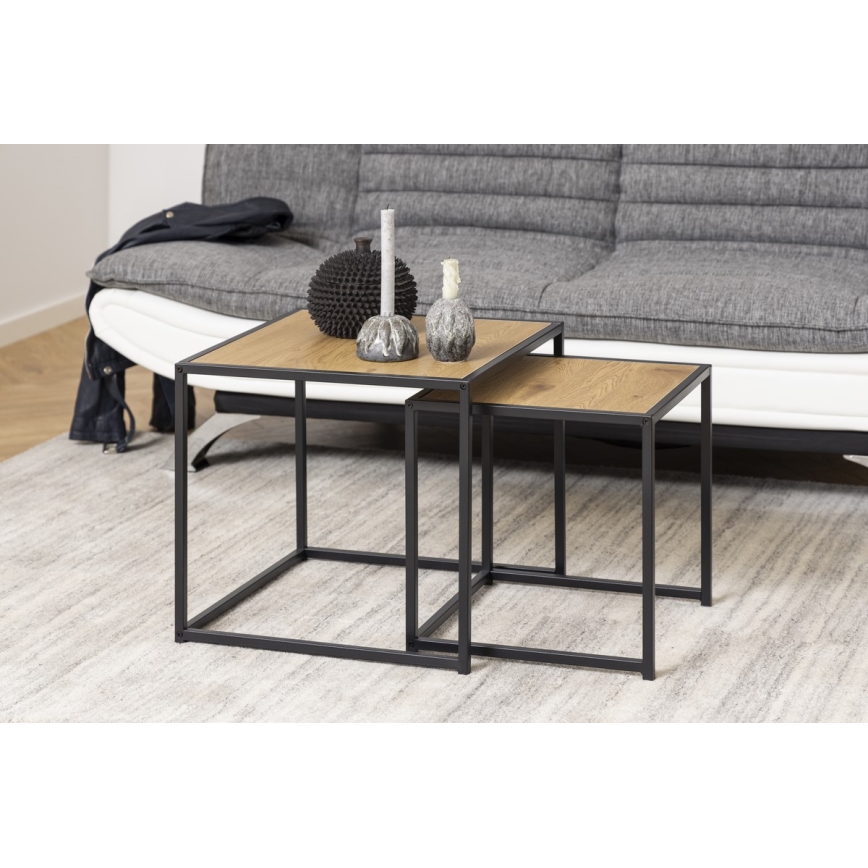 Juego de mesas de centro SARON 2 pz roble/negro