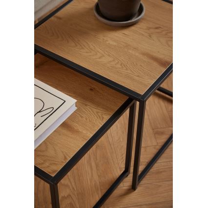 Juego de mesas de centro SARON 2 pz roble/negro