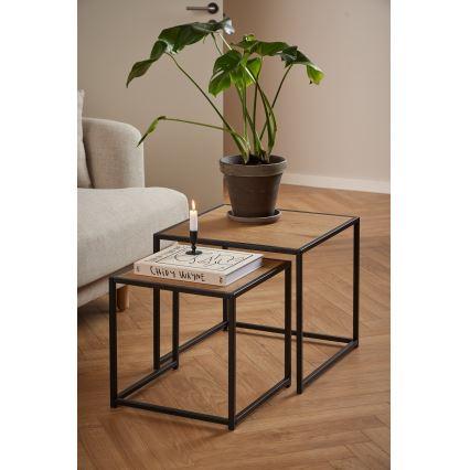 Juego de mesas de centro SARON 2 pz roble/negro