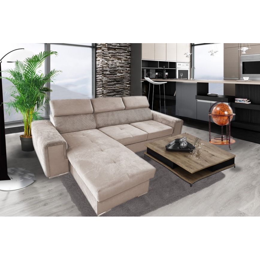 Juego de salón de esquina plegable universal en forma de L con espacio de almacenamiento SALVADA beige