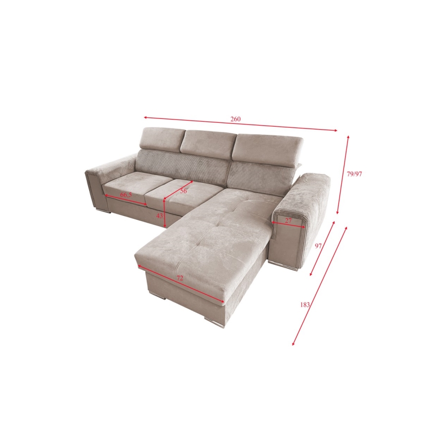Juego de salón de esquina plegable universal en forma de L con espacio de almacenamiento SALVADA beige