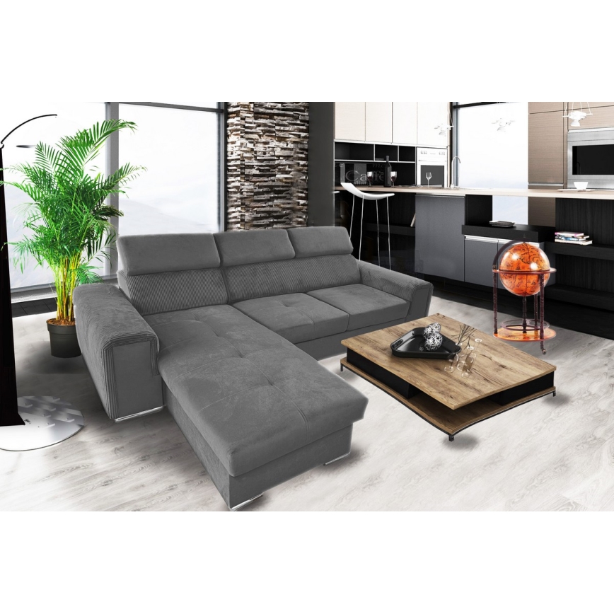 Juego de salón de esquina plegable universal en forma de L con espacio de almacenamiento SALVADA gris oscuro