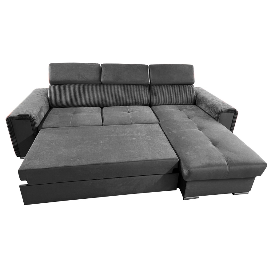 Juego de salón de esquina plegable universal en forma de L con espacio de almacenamiento SALVADA gris oscuro