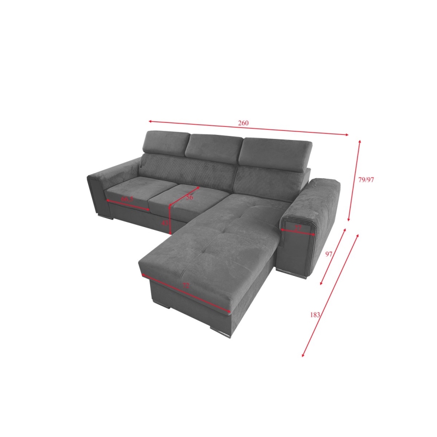Juego de salón de esquina plegable universal en forma de L con espacio de almacenamiento SALVADA gris oscuro