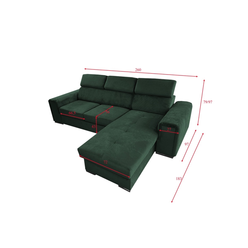 Juego de salón de esquina plegable universal en forma de L con espacio de almacenamiento SALVADA verde