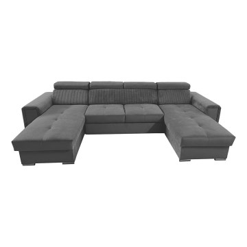 Juego de salón en forma de U plegable con esquina universal con almacenamiento SALVADA gris oscuro