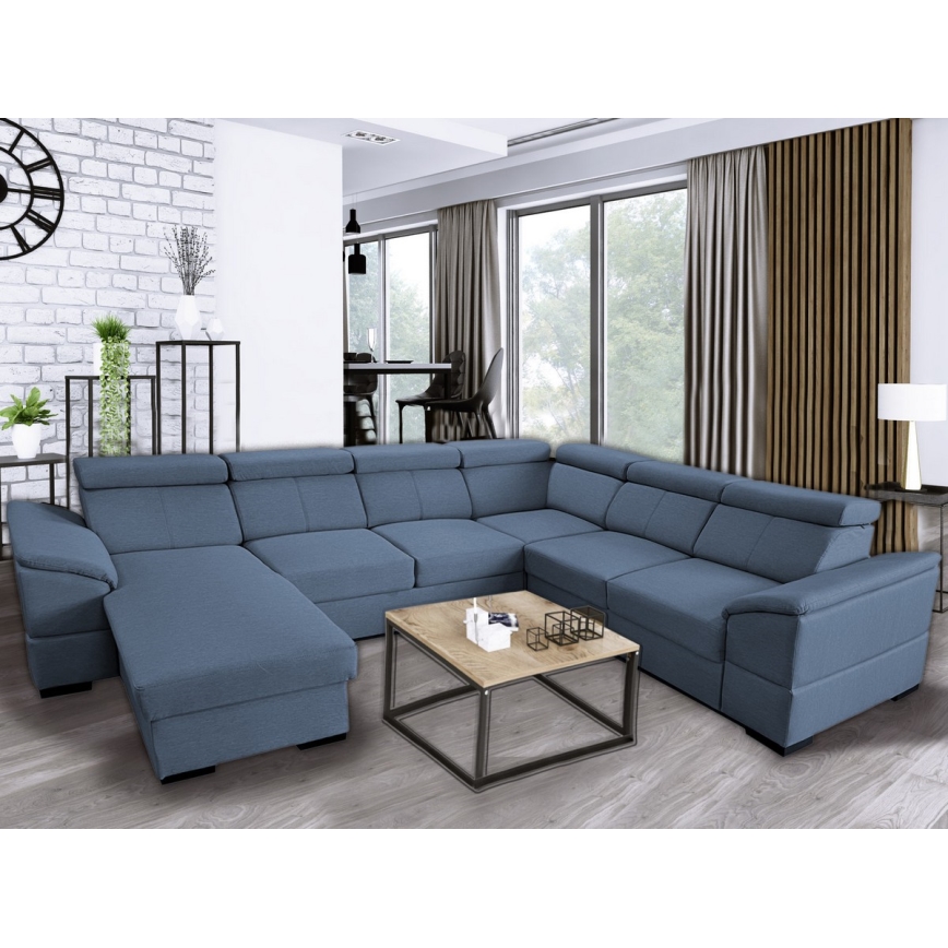 Juego de salón en forma de U plegable con esquina universal con espacio de almacenamiento GRANADA azul