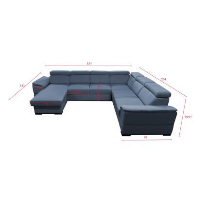 Juego de salón en forma de U plegable con esquina universal con espacio de almacenamiento GRANADA azul