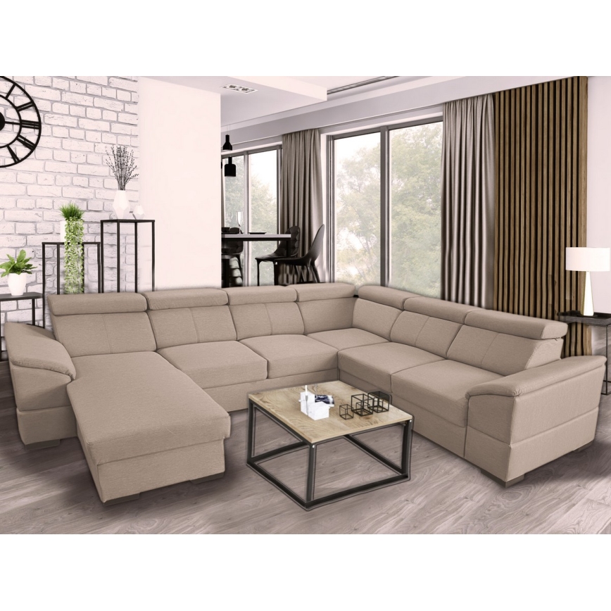 Juego de salón en forma de U plegable con esquina universal con espacio de almacenamiento GRANADA beige
