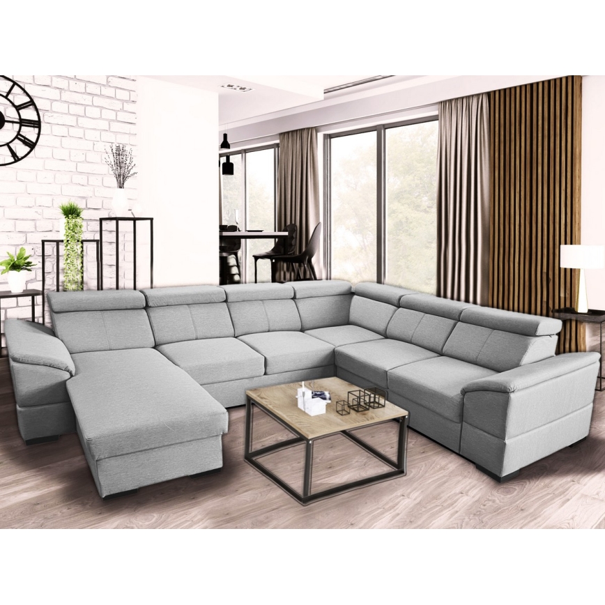 Juego de salón en forma de U plegable con esquina universal con almacenamiento GRANADA gris claro