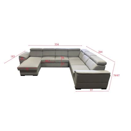 Juego de salón en forma de U plegable con esquina universal con almacenamiento GRANADA gris claro