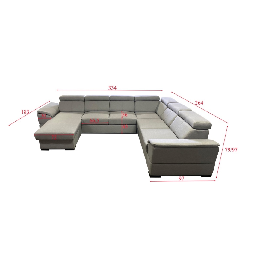 Juego de salón en forma de U plegable con esquina universal con almacenamiento GRANADA gris claro