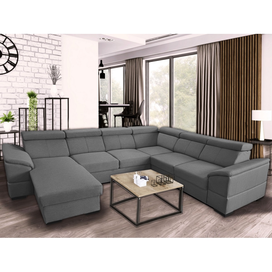Juego de salón en forma de U plegable con esquina universal con espacio de almacenamiento GRANADA gris oscuro