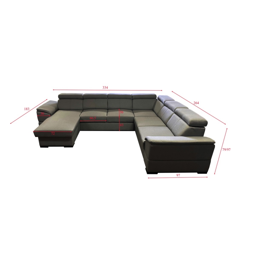 Juego de salón en forma de U plegable con esquina universal con espacio de almacenamiento GRANADA gris oscuro
