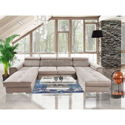 Juego de salón en forma de U plegable con esquina universal con almacenamiento SALVADA beige