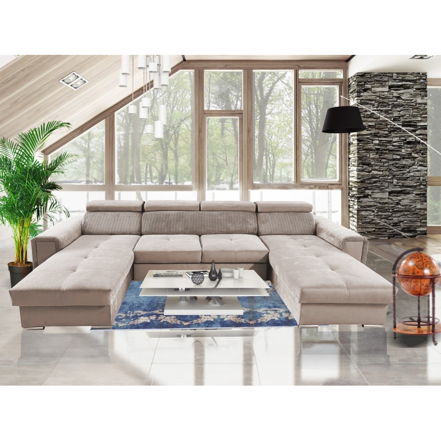 Juego de salón en forma de U plegable con esquina universal con almacenamiento SALVADA beige