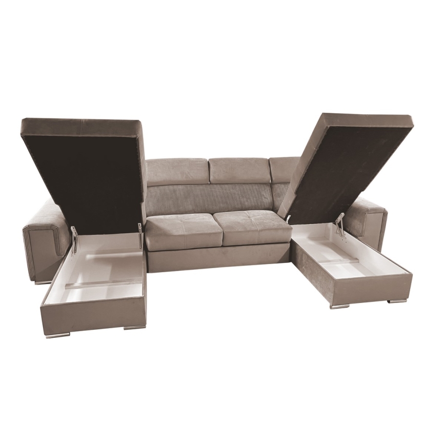 Juego de salón en forma de U plegable con esquina universal con almacenamiento SALVADA beige
