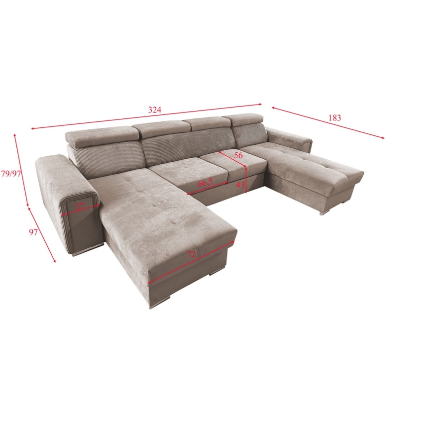 Juego de salón en forma de U plegable con esquina universal con almacenamiento SALVADA beige