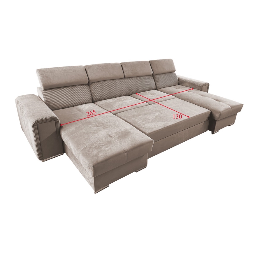 Juego de salón en forma de U plegable con esquina universal con almacenamiento SALVADA beige
