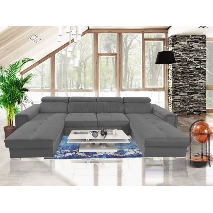 Juego de salón en forma de U plegable con esquina universal con almacenamiento SALVADA gris oscuro