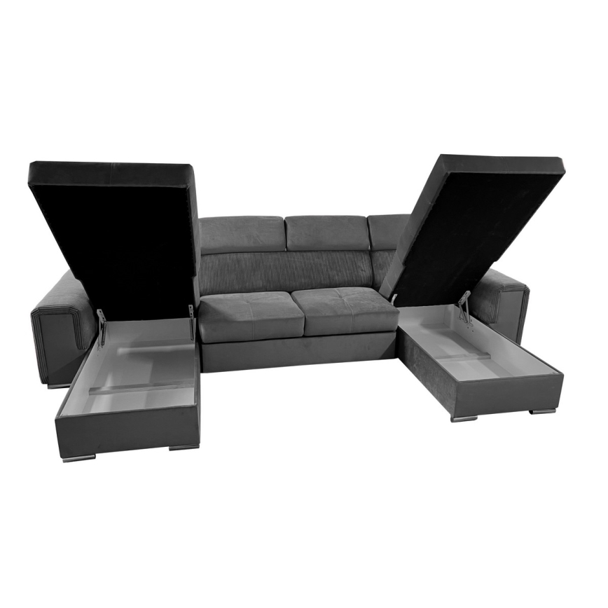 Juego de salón en forma de U plegable con esquina universal con almacenamiento SALVADA gris oscuro