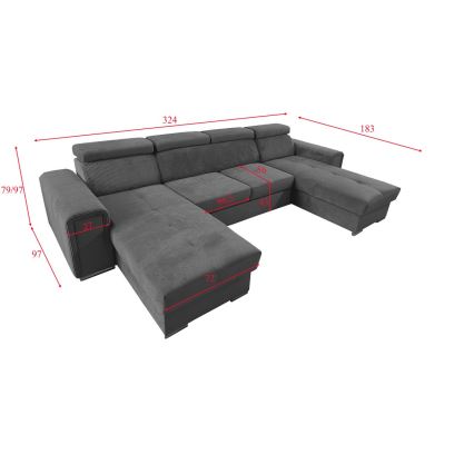 Juego de salón en forma de U plegable con esquina universal con almacenamiento SALVADA gris oscuro