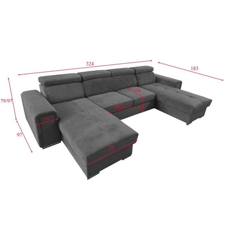 Juego de salón en forma de U plegable con esquina universal con almacenamiento SALVADA gris oscuro