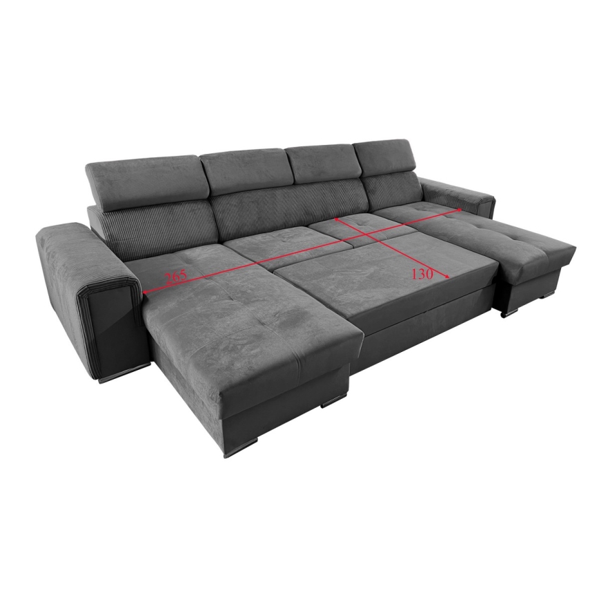 Juego de salón en forma de U plegable con esquina universal con almacenamiento SALVADA gris oscuro