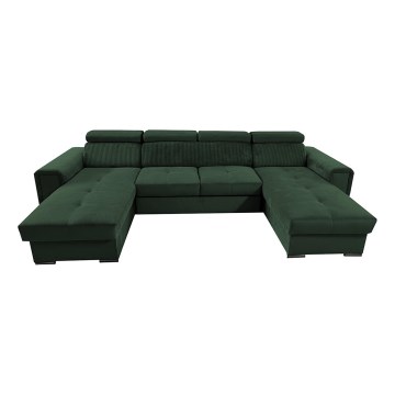 Juego de salón en forma de U plegable con esquina universal con espacio de almacenamiento SALVADA verde