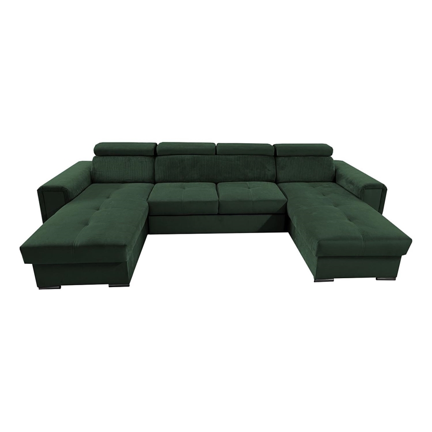 Juego de salón en forma de U plegable con esquina universal con espacio de almacenamiento SALVADA verde
