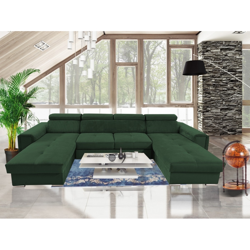 Juego de salón en forma de U plegable con esquina universal con espacio de almacenamiento SALVADA verde