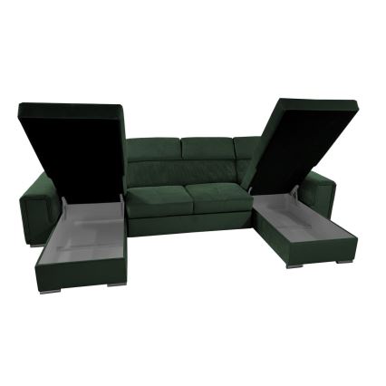 Juego de salón en forma de U plegable con esquina universal con espacio de almacenamiento SALVADA verde