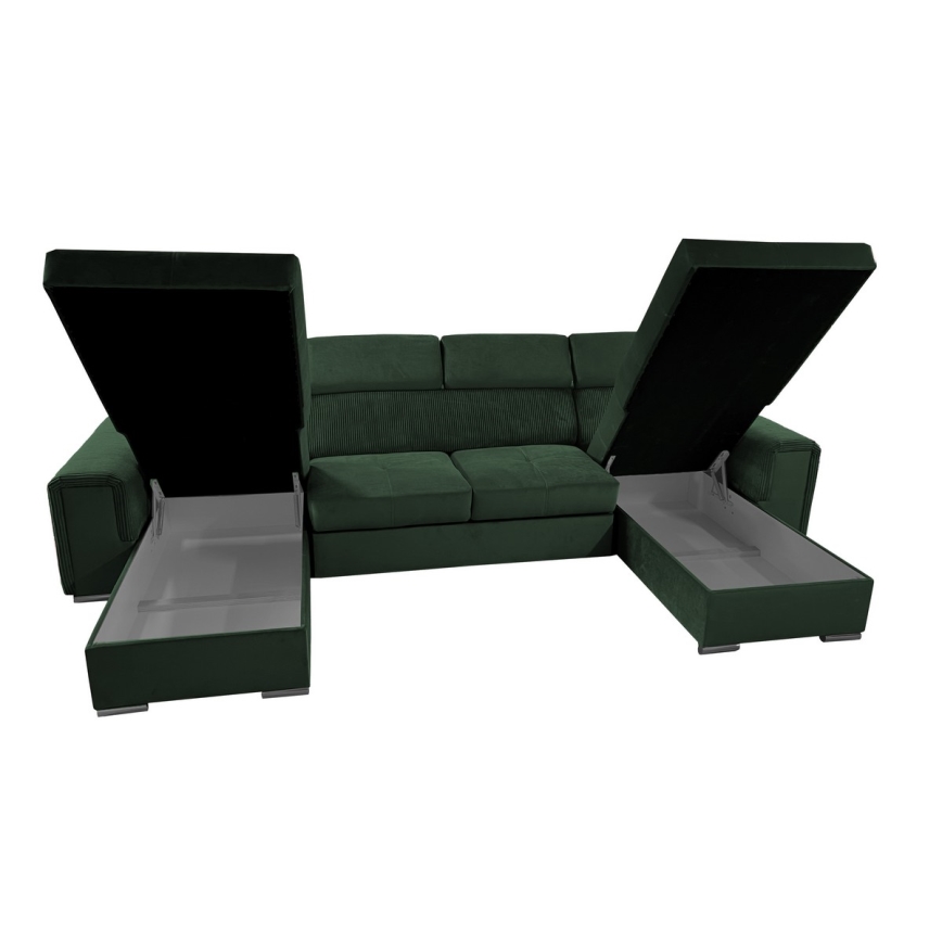 Juego de salón en forma de U plegable con esquina universal con espacio de almacenamiento SALVADA verde