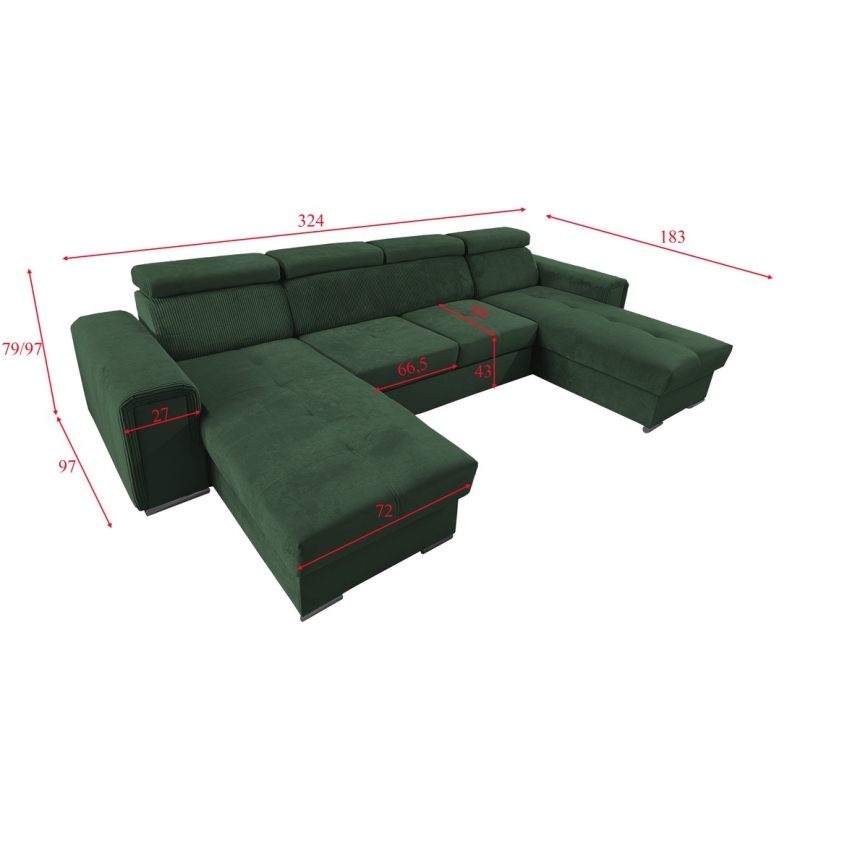 Juego de salón en forma de U plegable con esquina universal con espacio de almacenamiento SALVADA verde