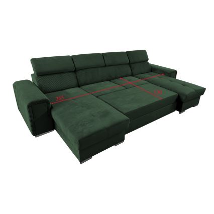 Juego de salón en forma de U plegable con esquina universal con espacio de almacenamiento SALVADA verde