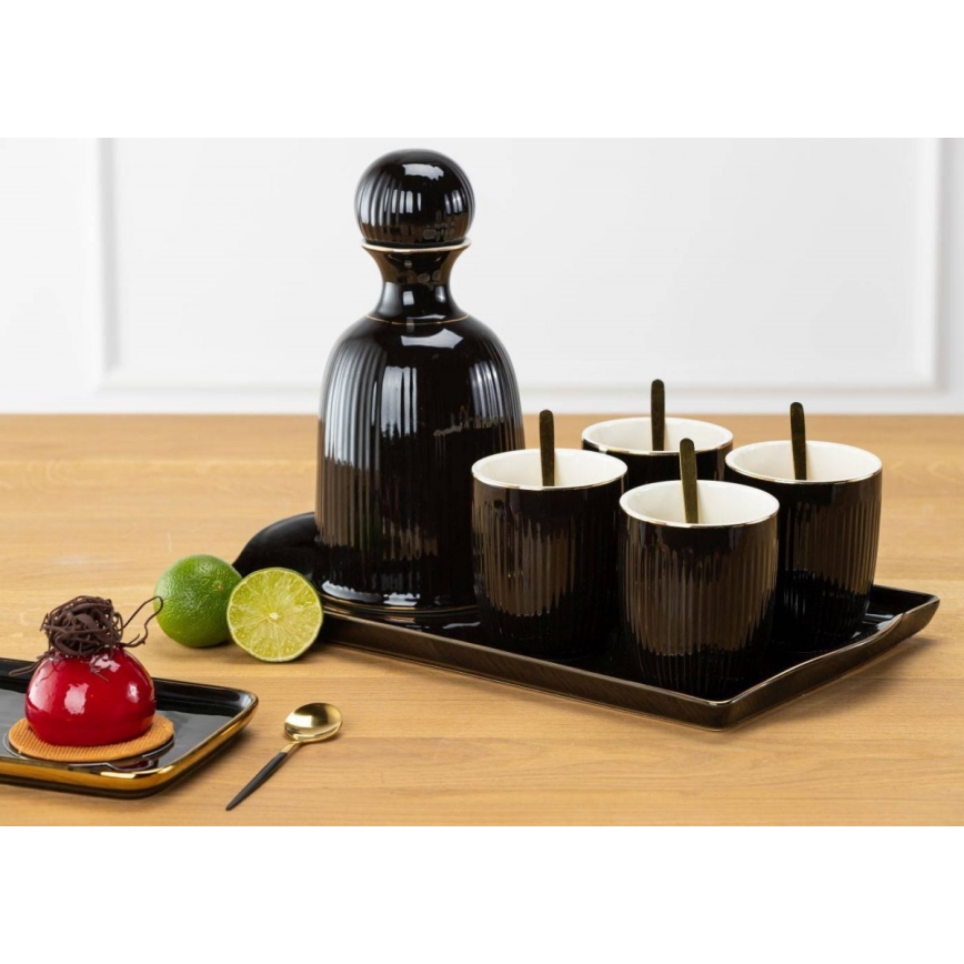 Juego de tazas de cerámica con jarra y bandeja KENDI negro
