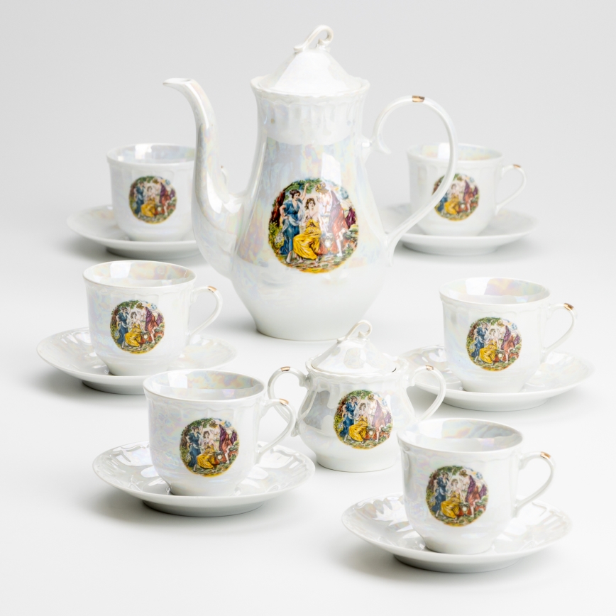 Juego de té de porcelana blanco nacarado