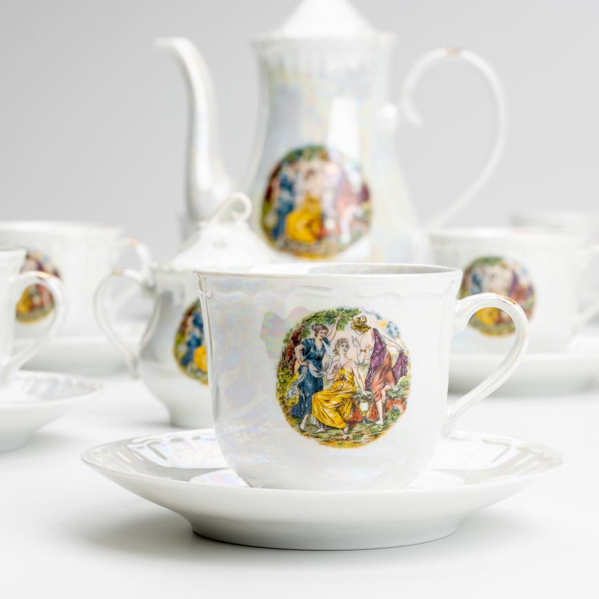 Juego de té de porcelana blanco nacarado