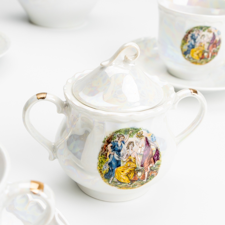 Juego de té de porcelana blanco nacarado