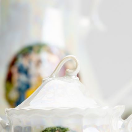Juego de té de porcelana blanco nacarado