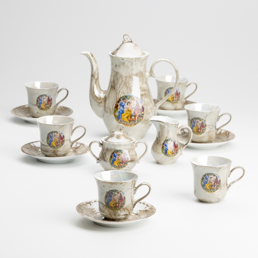 Juego de té de porcelana marrón mármol