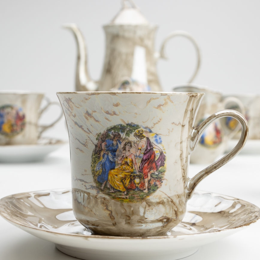 Juego de té de porcelana marrón mármol