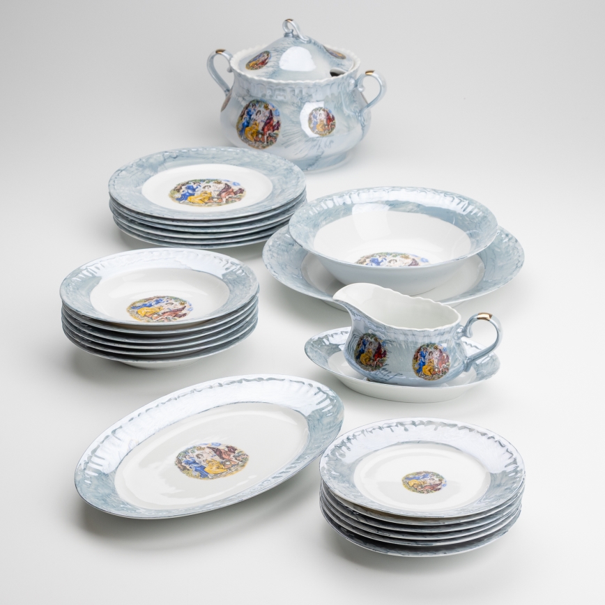 Juego de vajilla de porcelana 26 piezas azul con acabado perlado